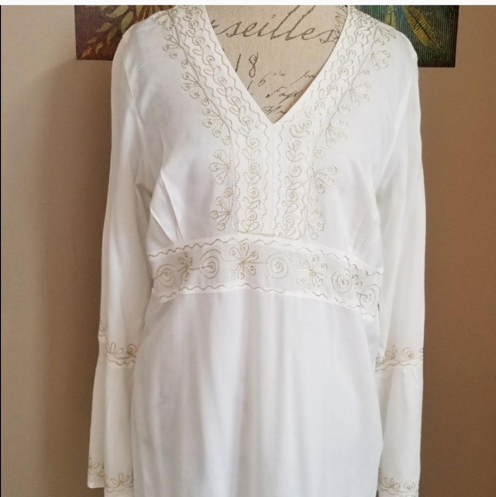 Bell sleeve white coverup dress